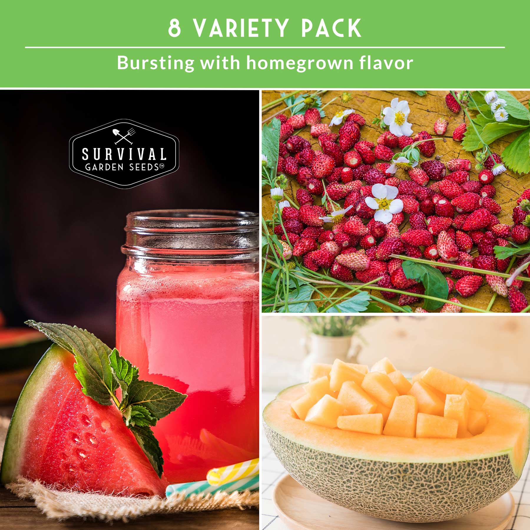 8-Variety Heirloom Fruit Seed Collection – Non-GMO Strawberry, Melon & Watermelon Seeds for Home Gardens