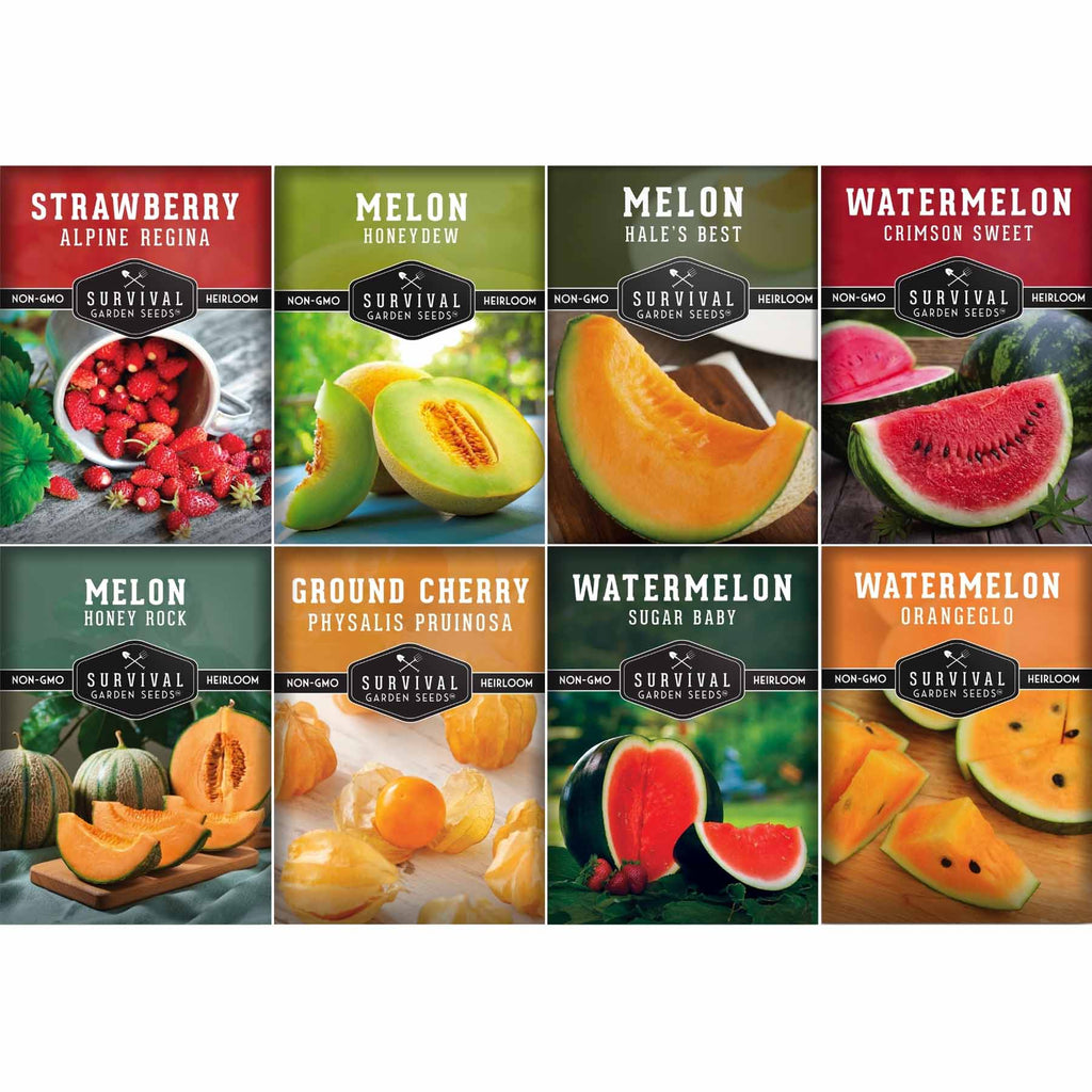 8-Variety Heirloom Fruit Seed Collection – Non-GMO Strawberry, Melon & Watermelon Seeds for Home Gardens