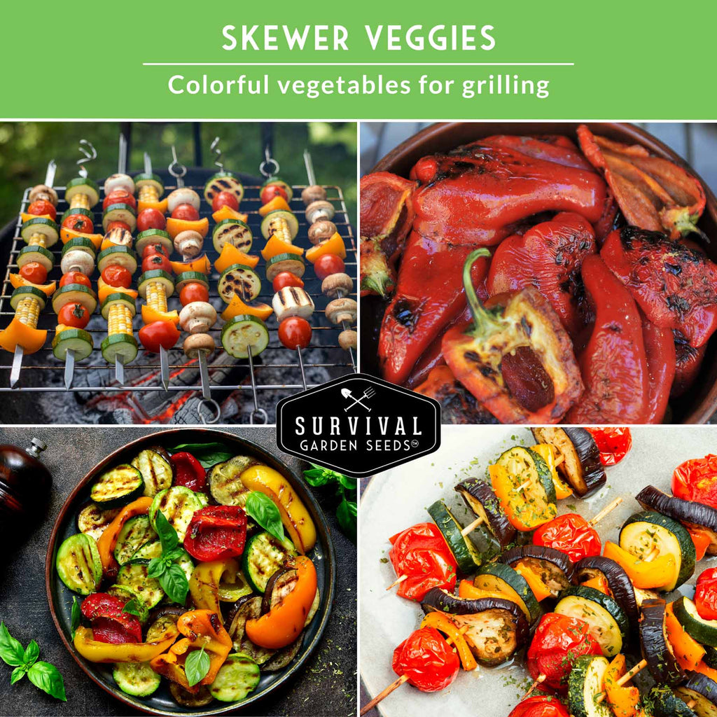 Kabob Skewer Vegetable Seed Collection – 4 Heirloom Grilling Favorites for Fresh, Flavorful Summer Cooking