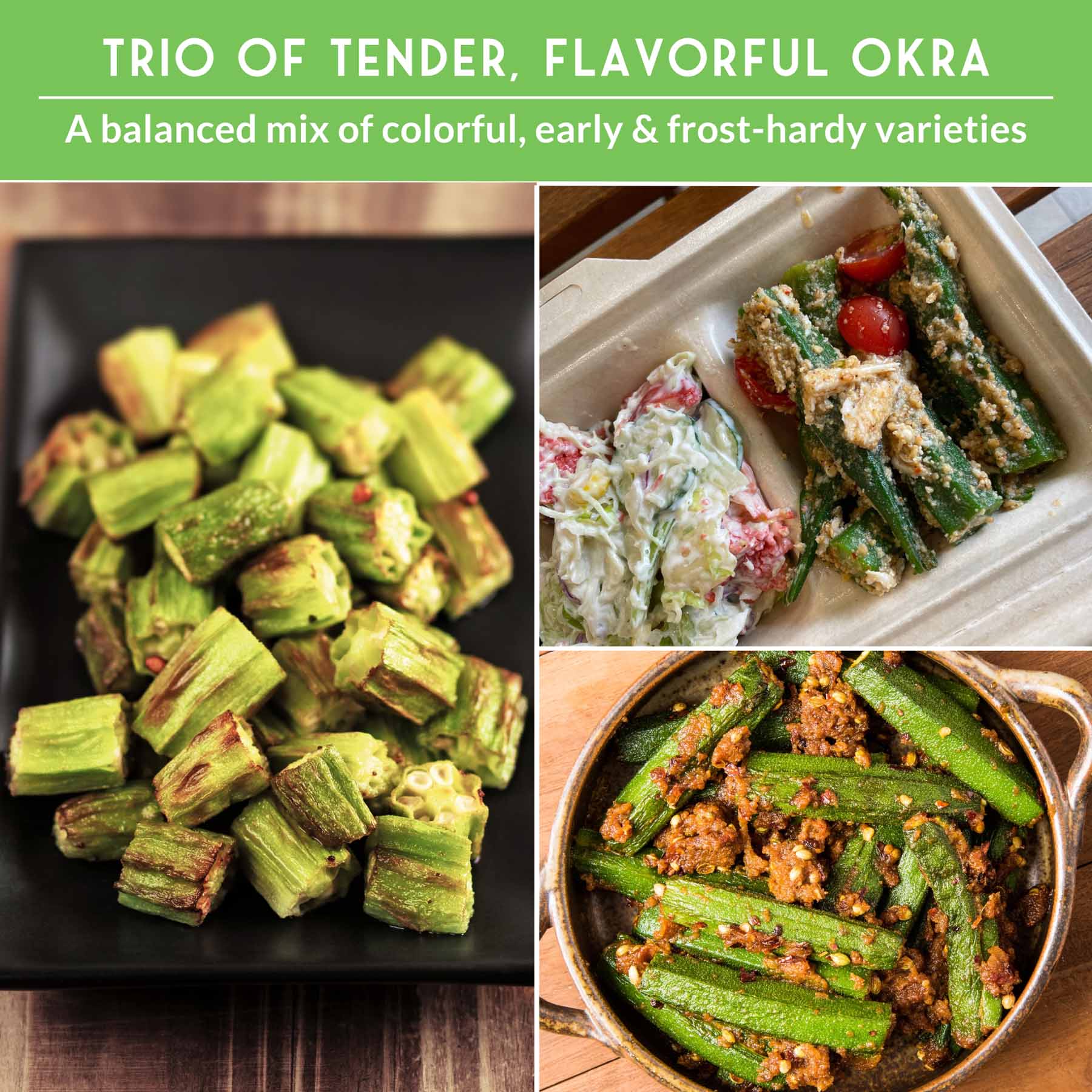 Okra Seed Collection – Red Burgundy, Clemson Spineless, and Emerald for Heat-Loving, High-Yield Summer Harvests