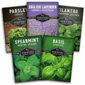 Popular Herb Seed Collection – 5 Heirloom Non-GMO Herbs for Culinary & Garden Use (Spearmint, Basil, Cilantro, Lavender & Parsley) – Indoor or Outdoor Growing Kit