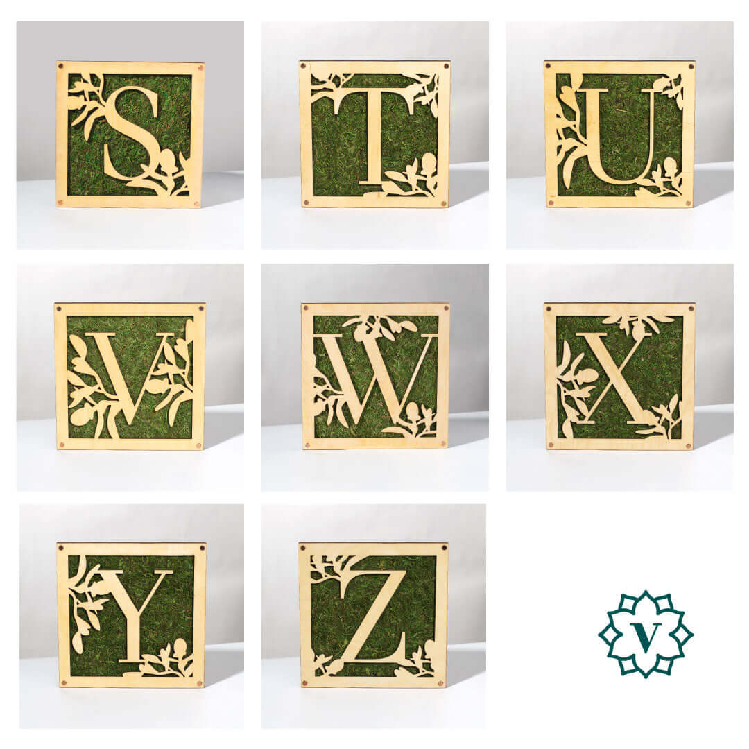 Monogrammed Moss Frame - Wooden Botanical Wall Art Letter "X"
