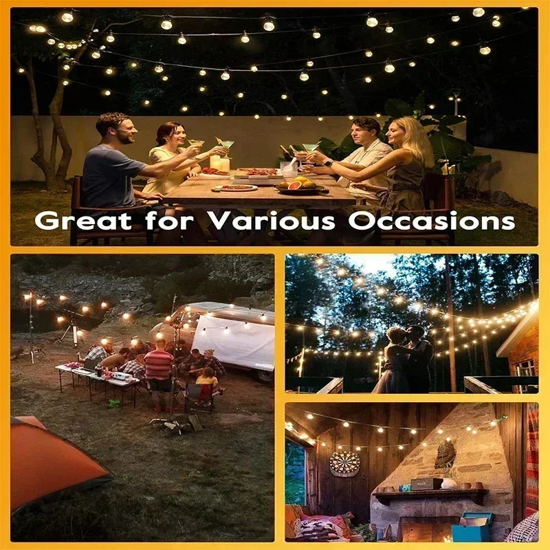G40 Solar String Lights Outdoor 8 Modes Globe Bulb Waterproof Patio Garden Decor