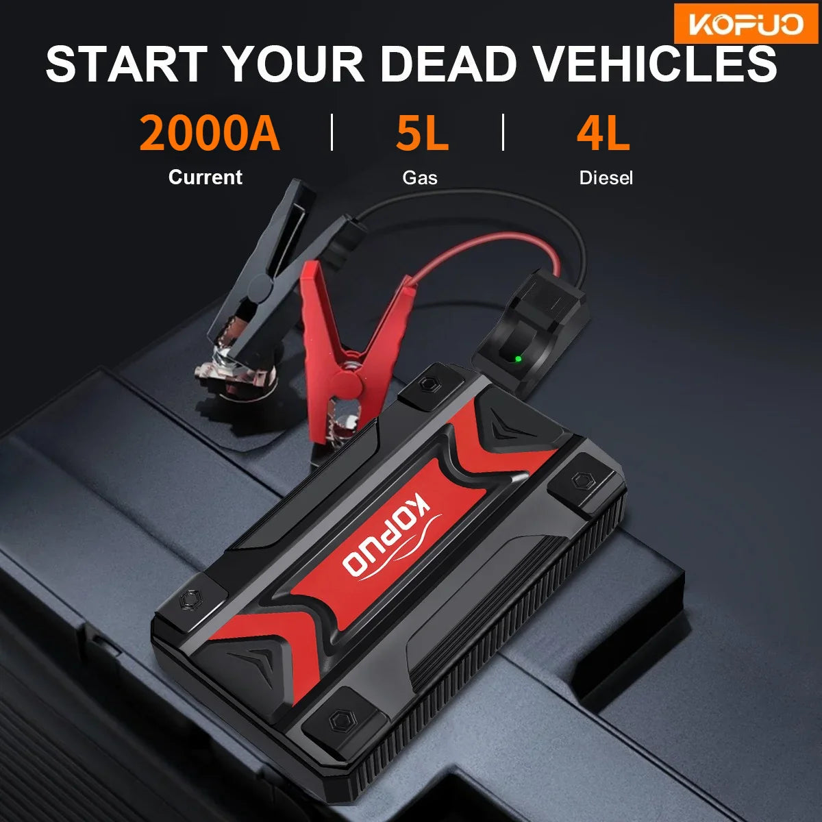 2000A Car Jump Starter 12V Portable Battery Booster Fast Charge LED Light
