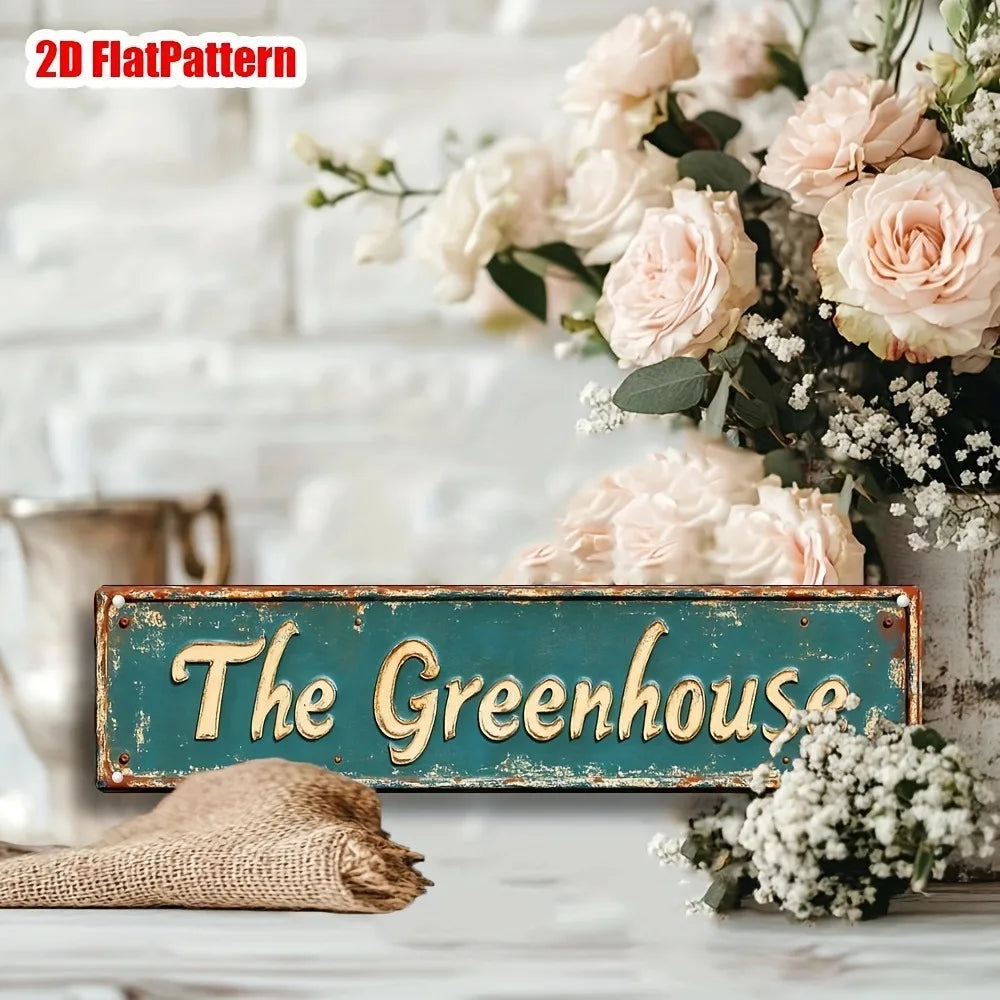 Vintage "The Greenhouse" Metal Wall Sign - 16x4" Rustic Garden Decor, Plant Shop Birthday Gift Art