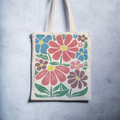Retro Abstract Flower Canvas Tote