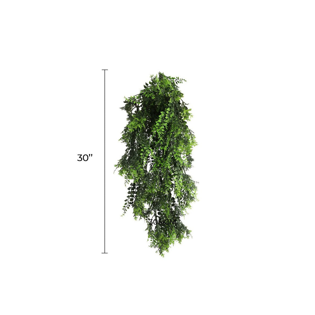 Mediterranean Fern Vine Artificial Hanging Plant 8.6×30in – NFPA 701 Certified – UV Resistant