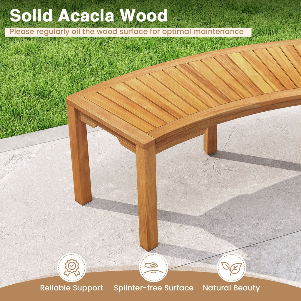 Curved Acacia Wood Garden Bench for 2 Person