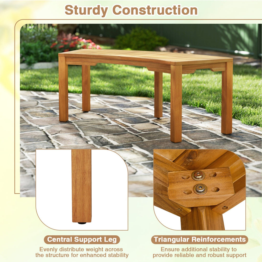 Curved Acacia Wood Garden Bench for 2 Person