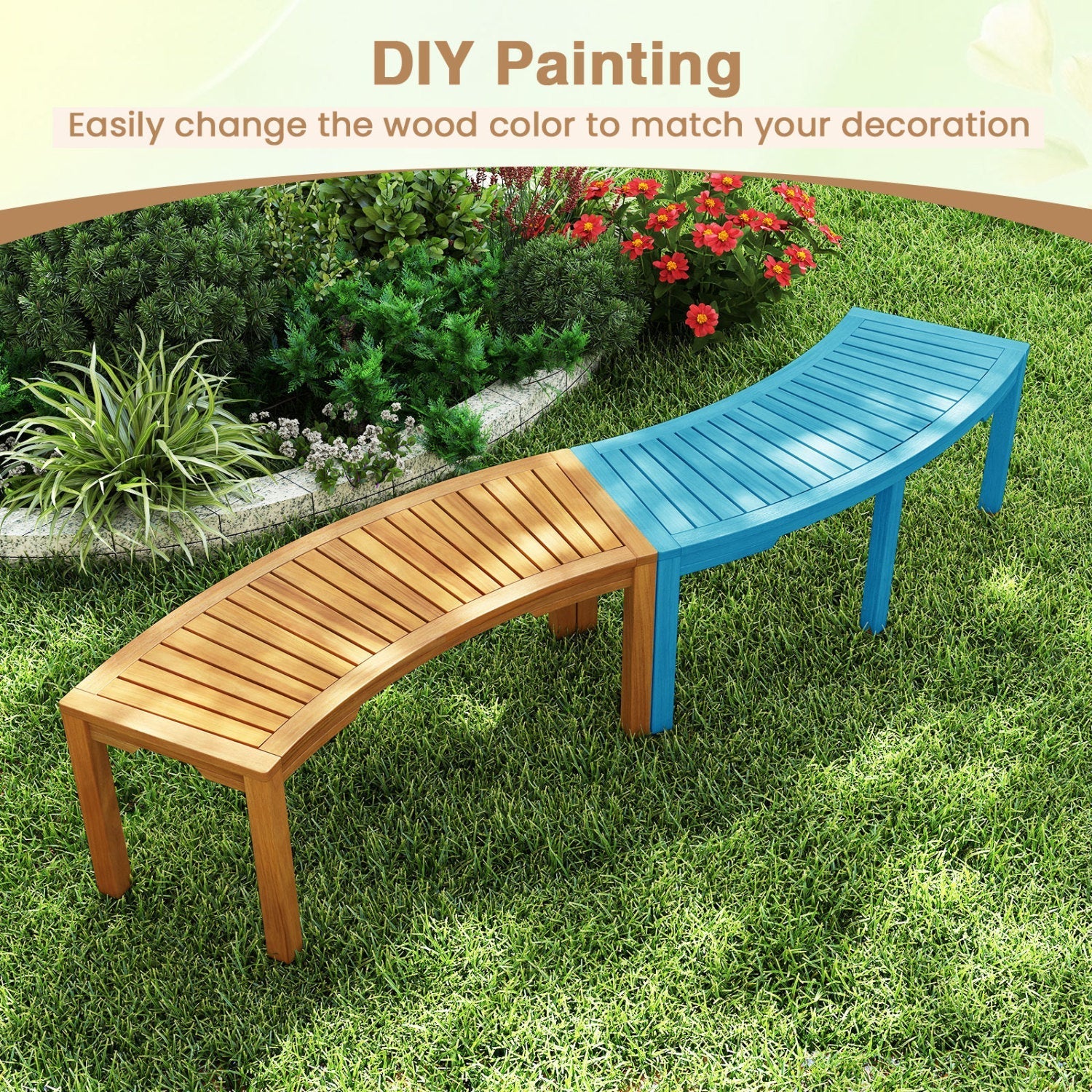 Curved Acacia Wood Garden Bench for 2 Person