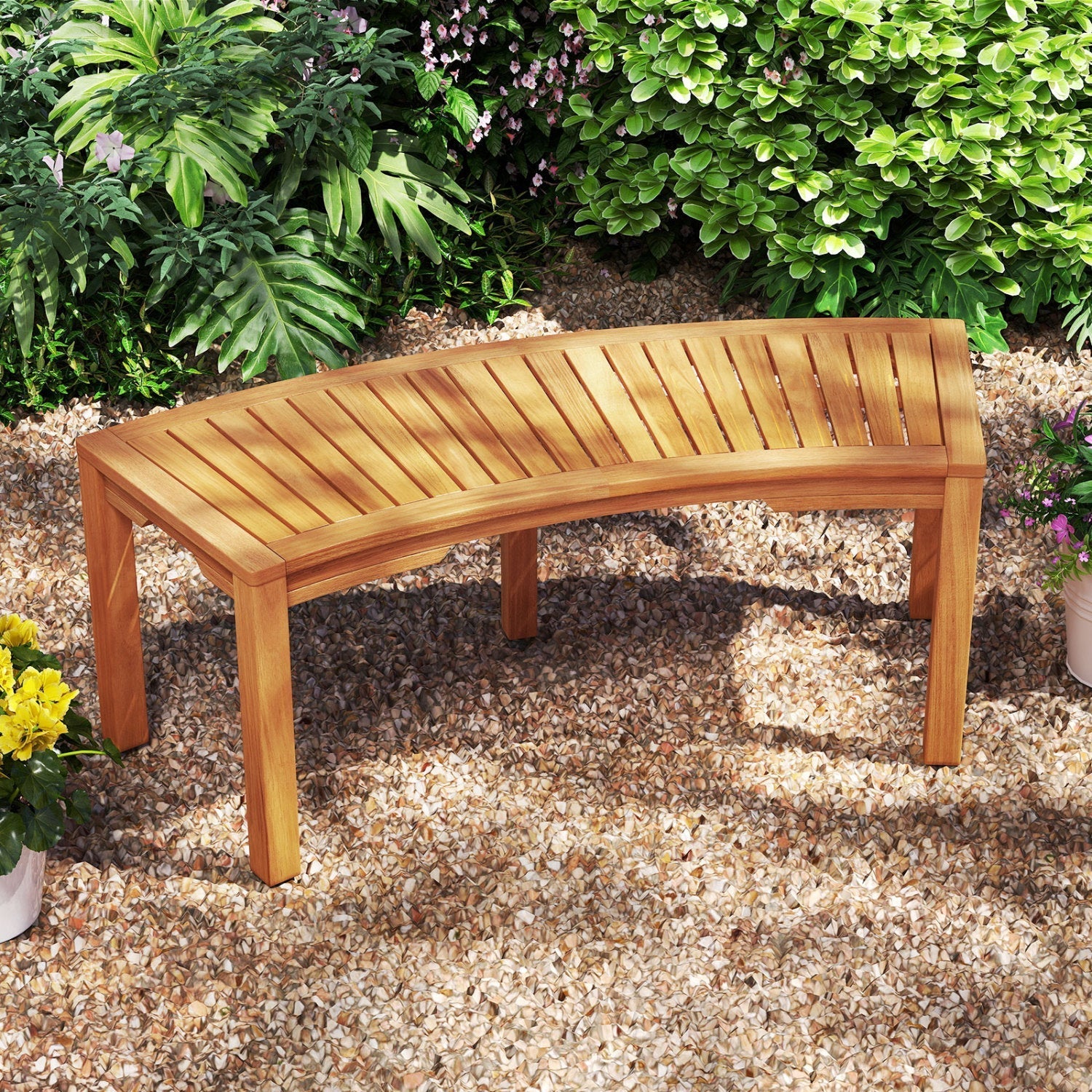 Curved Acacia Wood Garden Bench for 2 Person