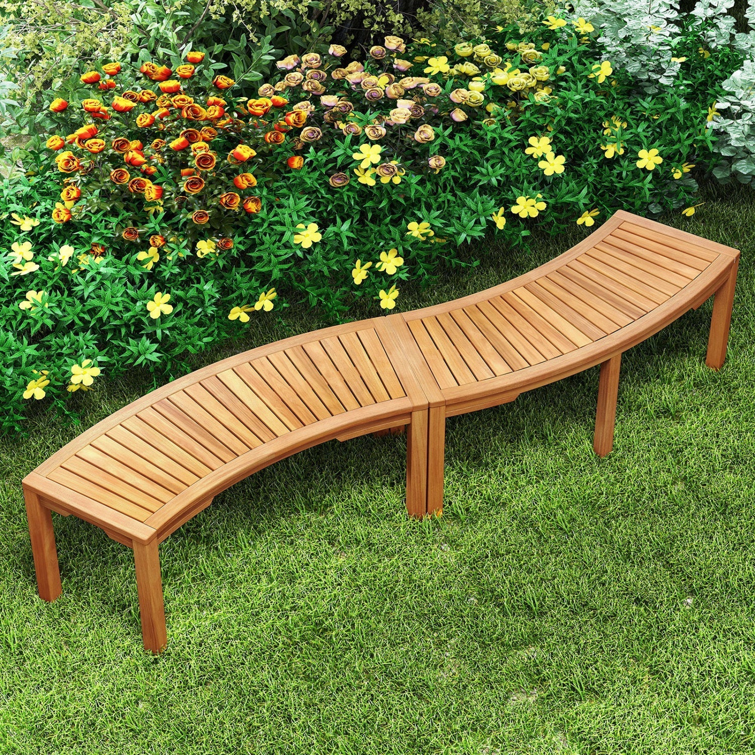 Curved Acacia Wood Garden Bench for 2 Person