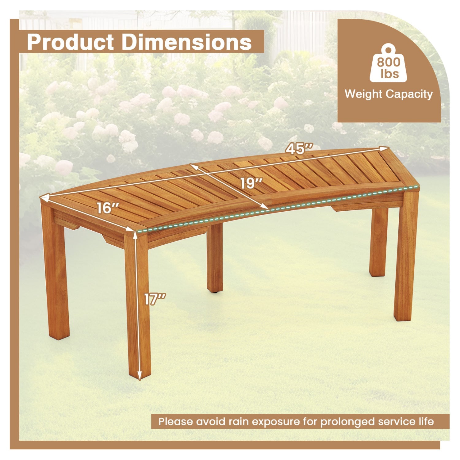 Curved Acacia Wood Garden Bench for 2 Person