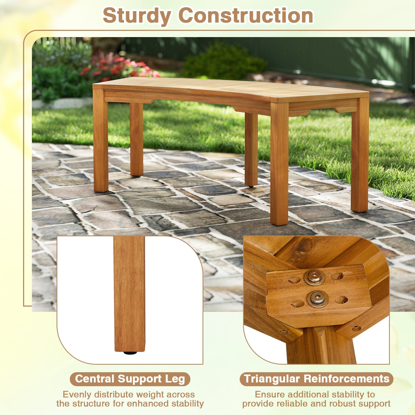 Set of 1 Outdoor Bench Acacia Wood Curved Garden Bench 2-Person