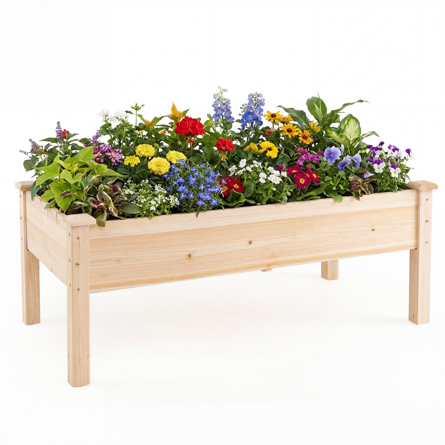 Set of 2 Wooden Raised Garden Bed with Legs Natural Fir Wood Elevated Planter Box