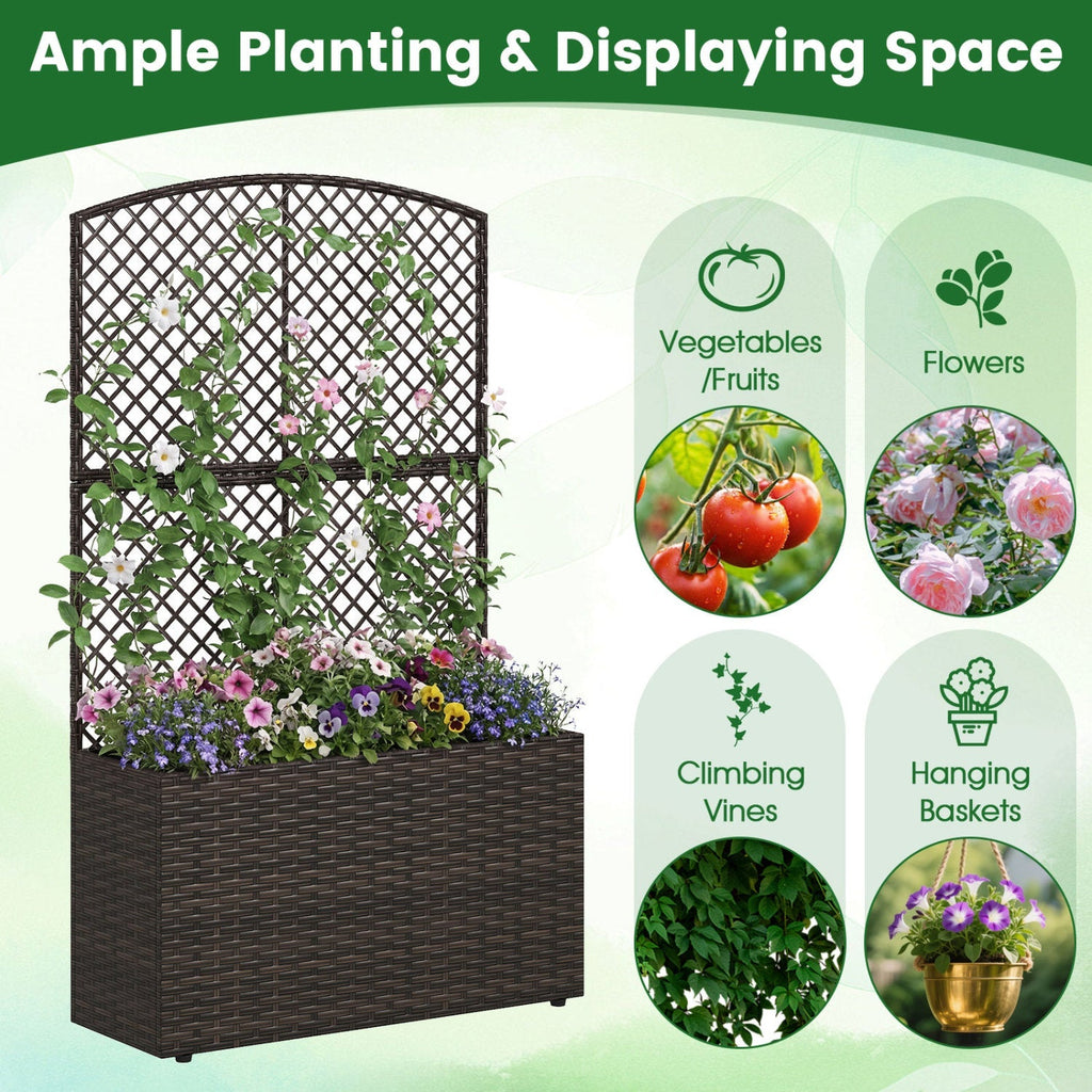Set of 2 49 Inch Raised Garden Bed with Trellis and Wicker Planter Box