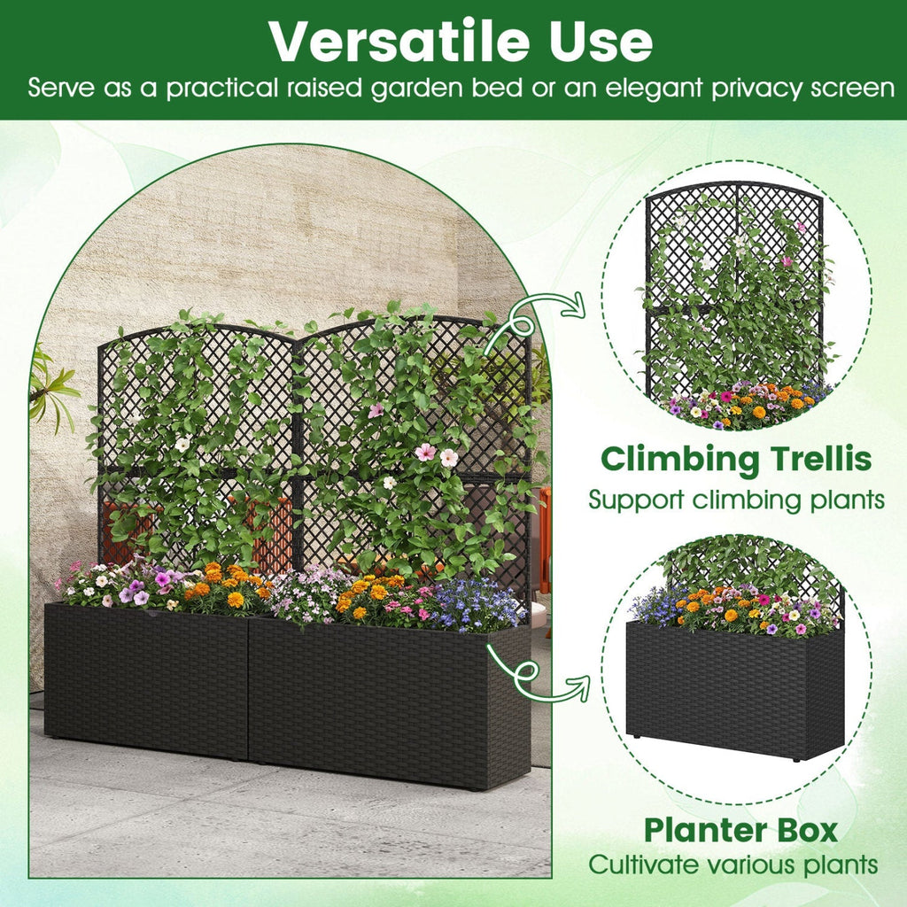 Set of 2 49 Inch Raised Garden Bed with Trellis and Wicker Planter Box