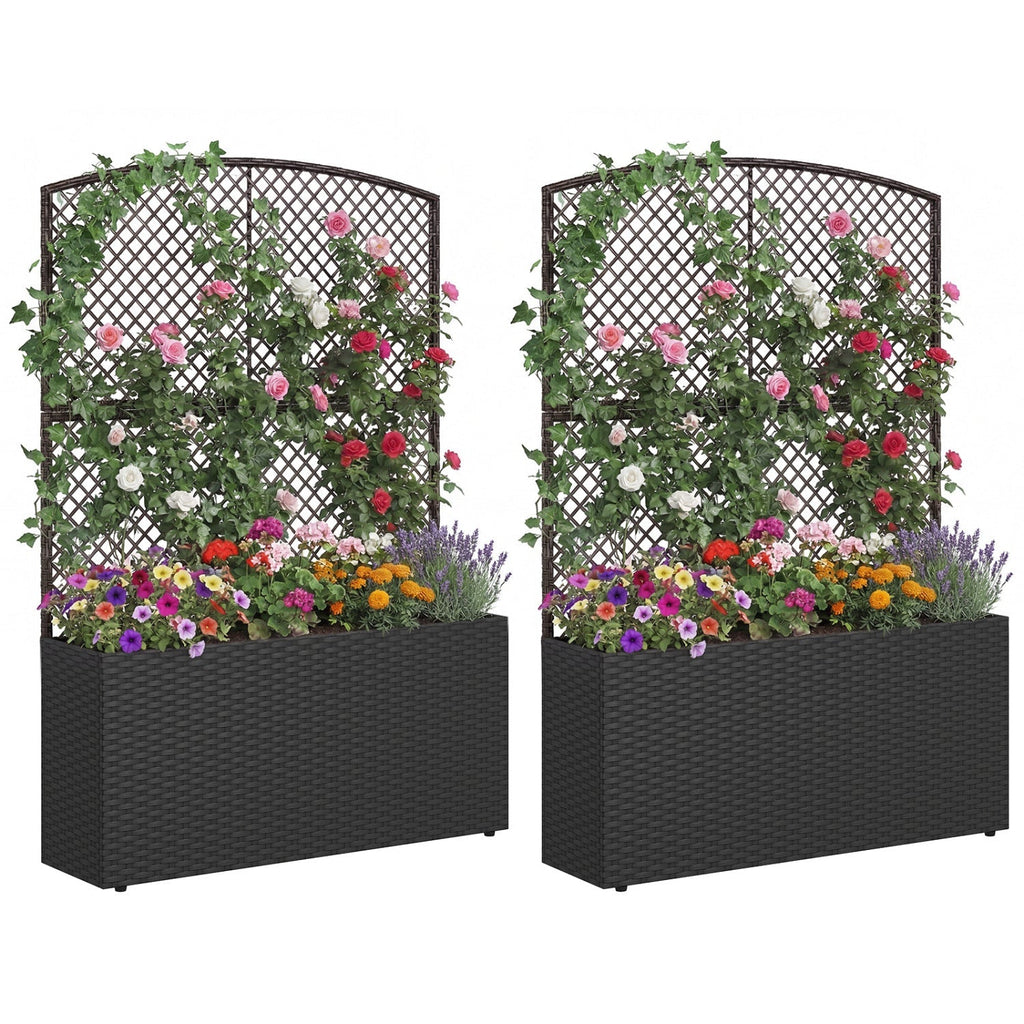 Set of 2 58 Inch Raised Garden Bed with Trellis and Wicker Planter Box