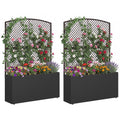 Set of 2 58 Inch Raised Garden Bed with Trellis and Wicker Planter Box