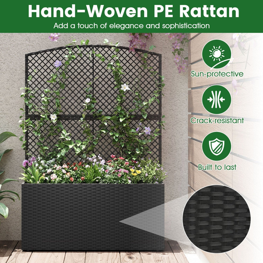 Set of 2 58 Inch Raised Garden Bed with Trellis and Wicker Planter Box