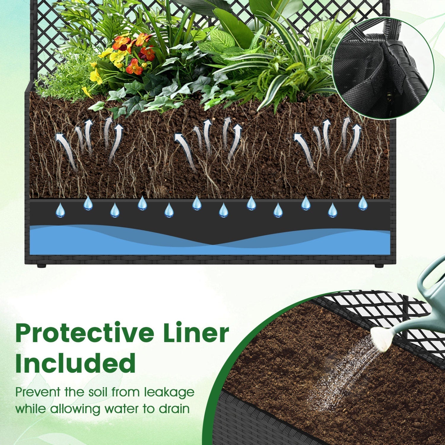 Set of 2 58 Inch Raised Garden Bed with Trellis and Wicker Planter Box