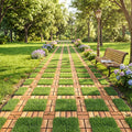 Acacia Wood Interlocking Deck Tiles with Artificial Grass