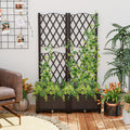 Set of 2 PE Rattan Raised Garden Bed with Trellis Planter Box for Climbing Plants-Rustic Brown