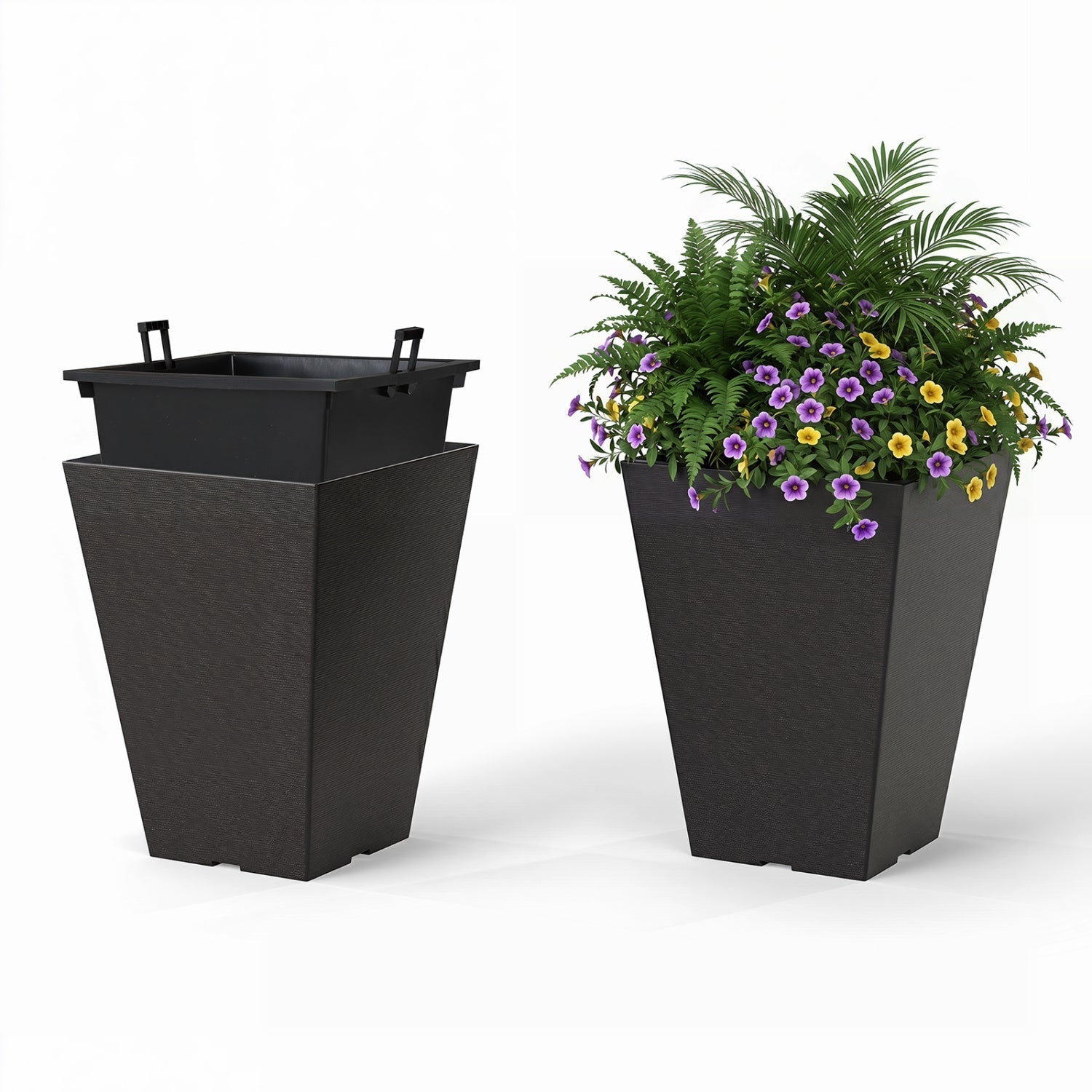 Square Taper Planter with Self-Watering System - Set of 2