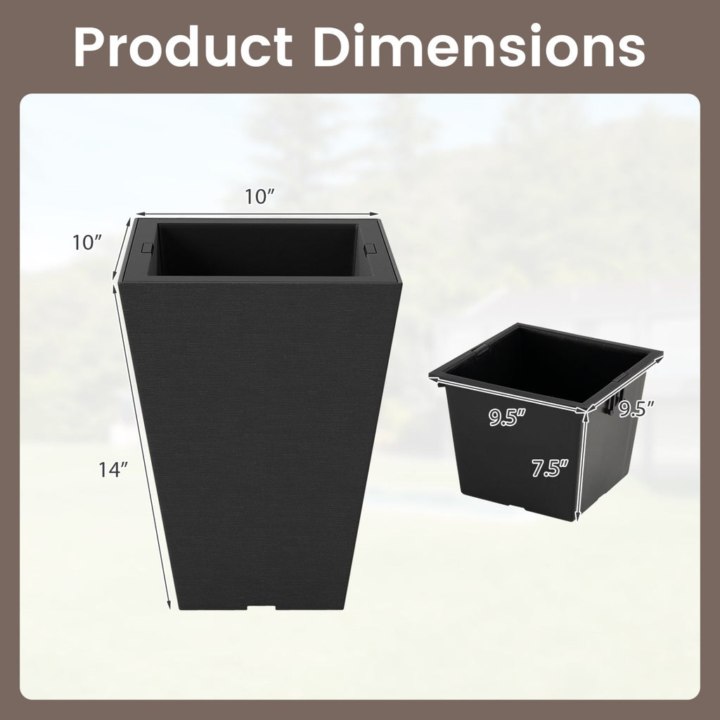 Square Taper Planter with Self-Watering System - Set of 2