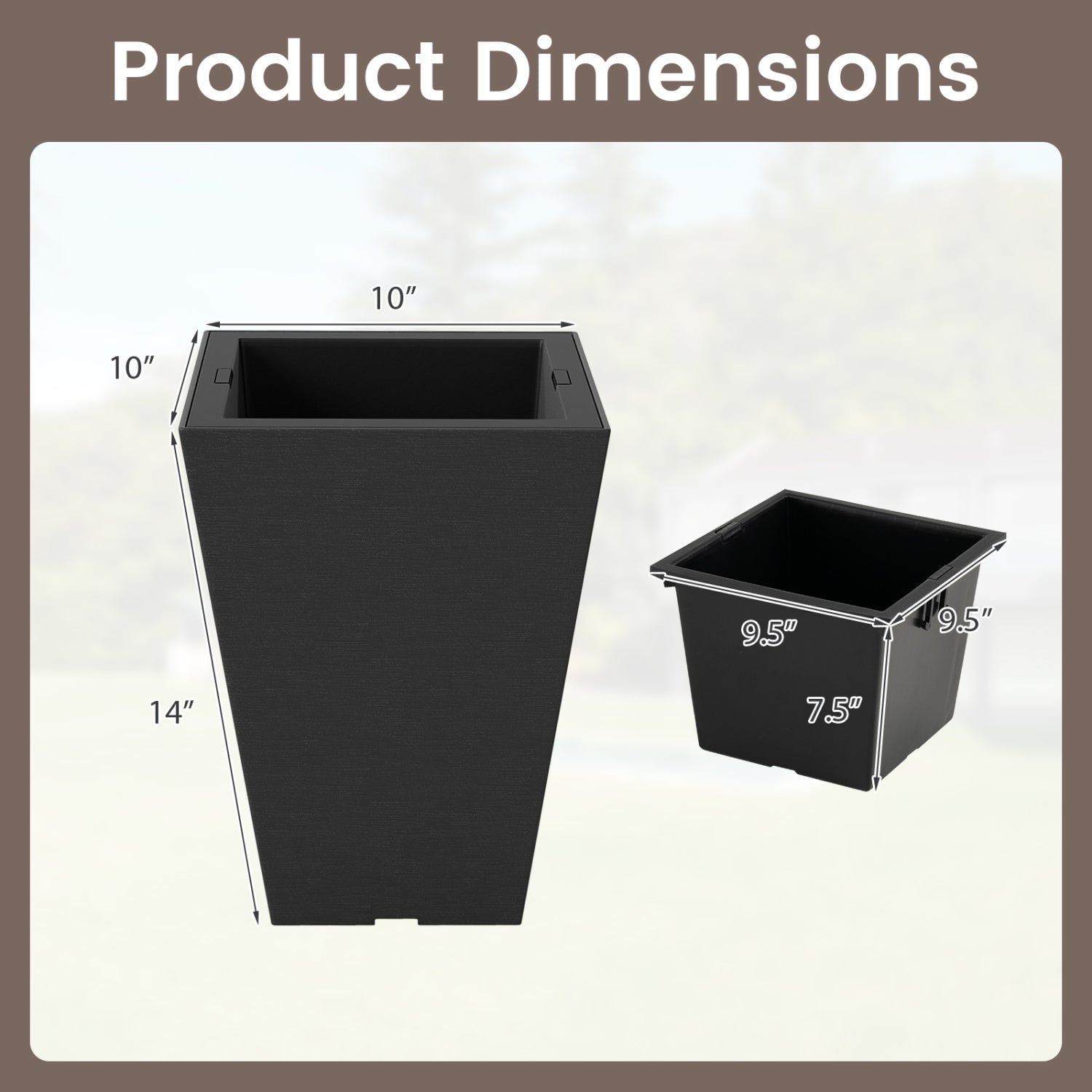 Square Taper Planter with Self-Watering System - Set of 2