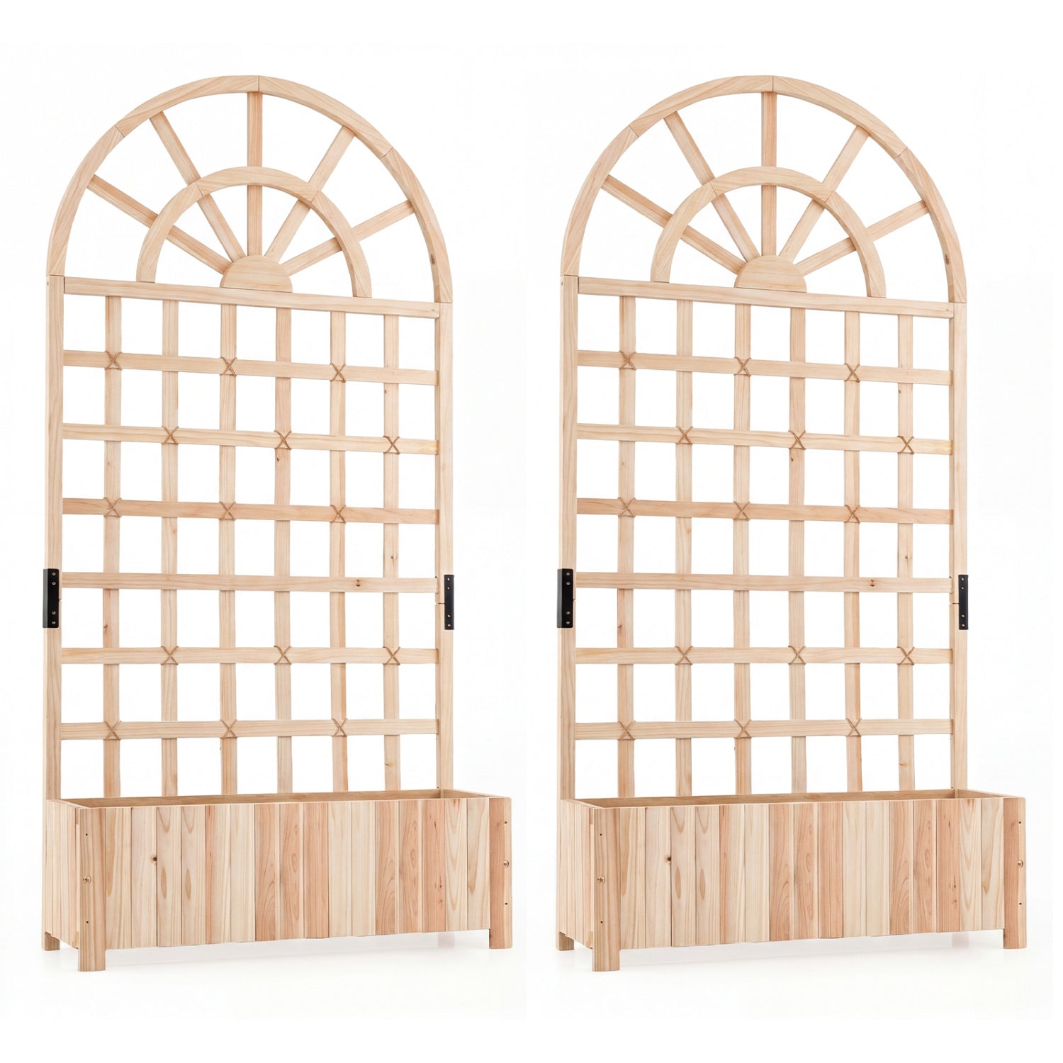 Set of 2 Wooden Raised Garden Bed with Trellis 71" Outdoor Planter Box Privacy Screen