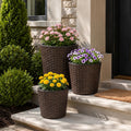 Plastic Rattan Planters Set of 3 with Drainage and Saucers