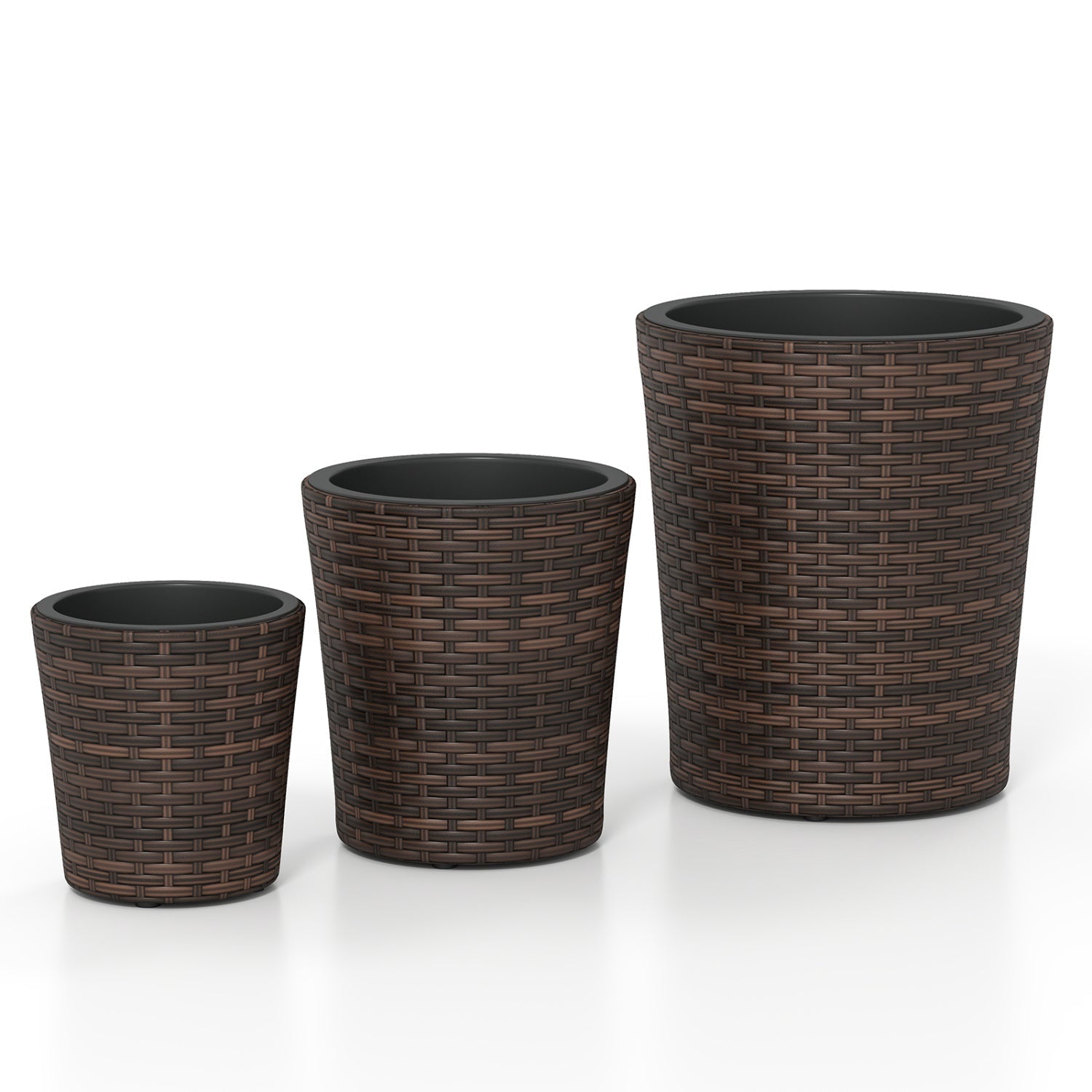 Plastic Rattan Planters Set of 3 with Drainage and Saucers