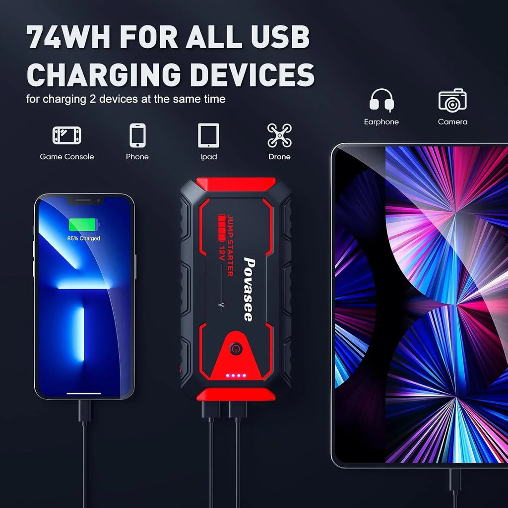 3000A Car Jump Starter 12V Portable Battery Booster with Power Bank & LED Light