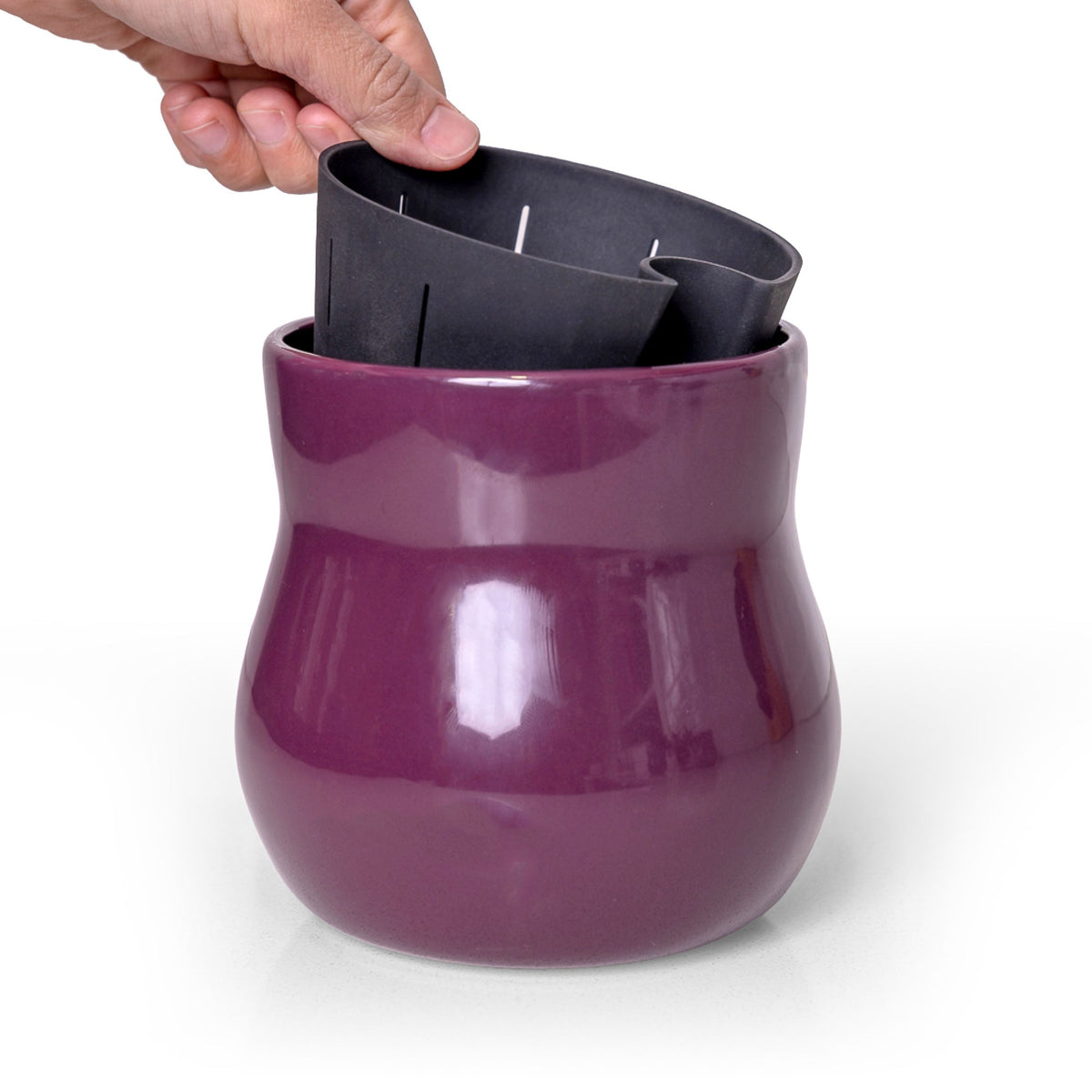Ceramic Plant Pot with Rubber Liner - Violet Purple