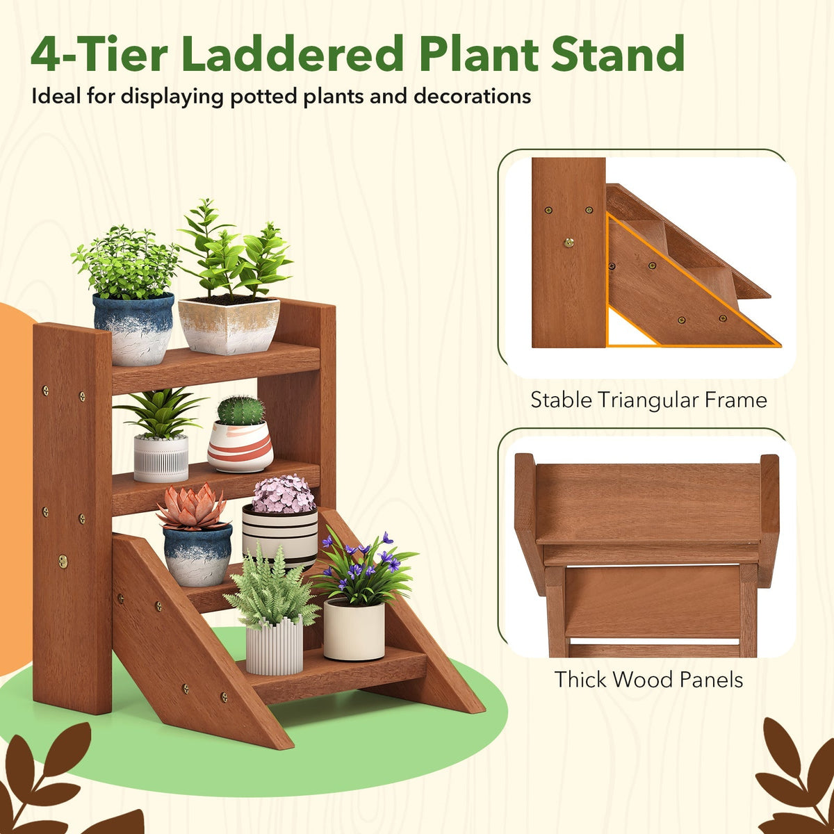 Solid Wood Plant Stand for Flowerpots and Succulents