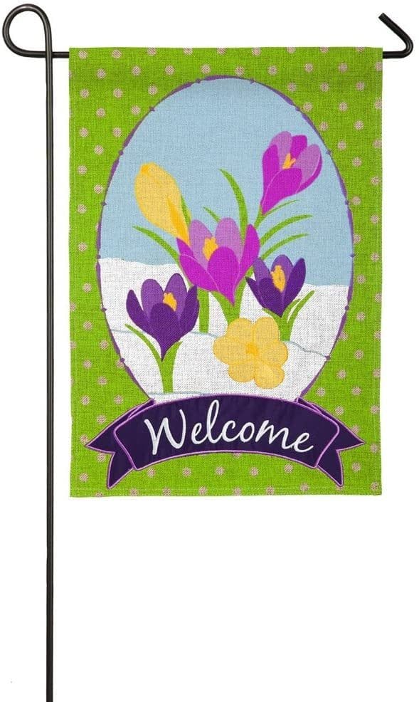Springtime Crocus Spring Garden Flag 2 Sided Burlap Welcome