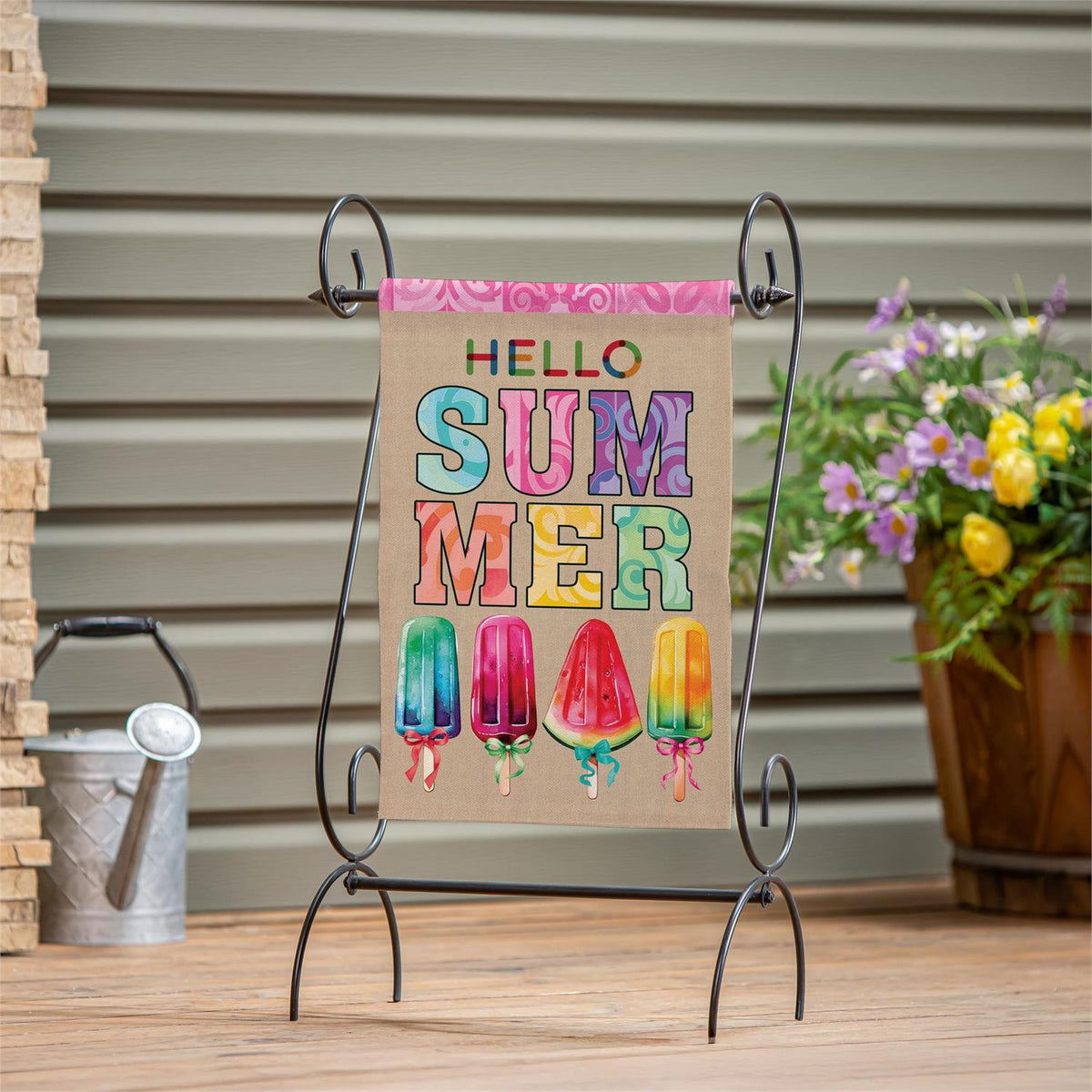 Summer Popsicle 2 Sided Garden Flag Burlap