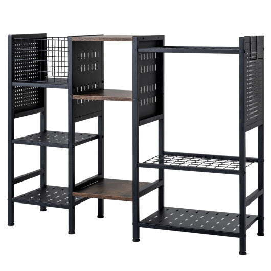 Garden Tool Organizer with Wooden Shelves for Garage and Shed-Black
