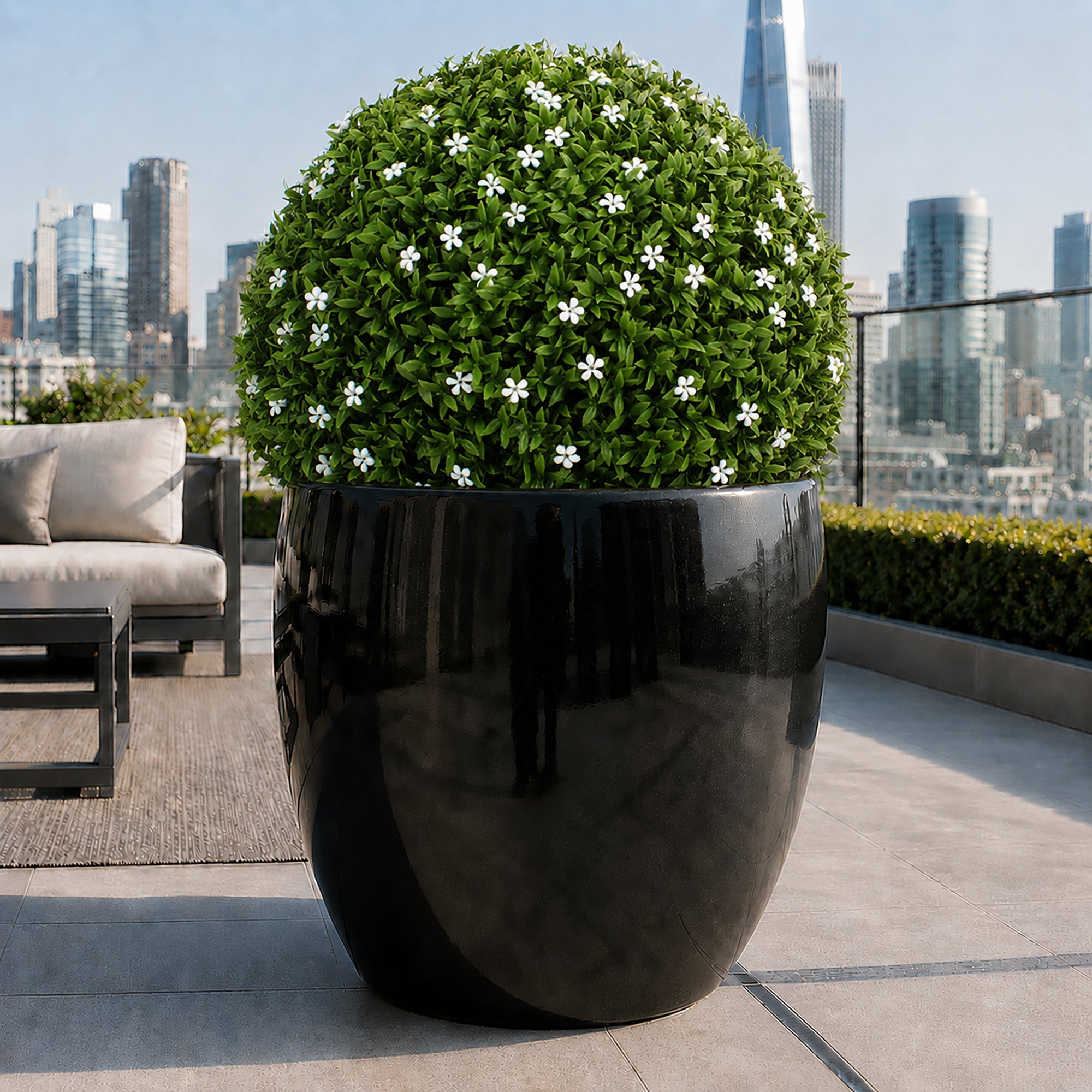 15" Large White Flower Topiary Ball