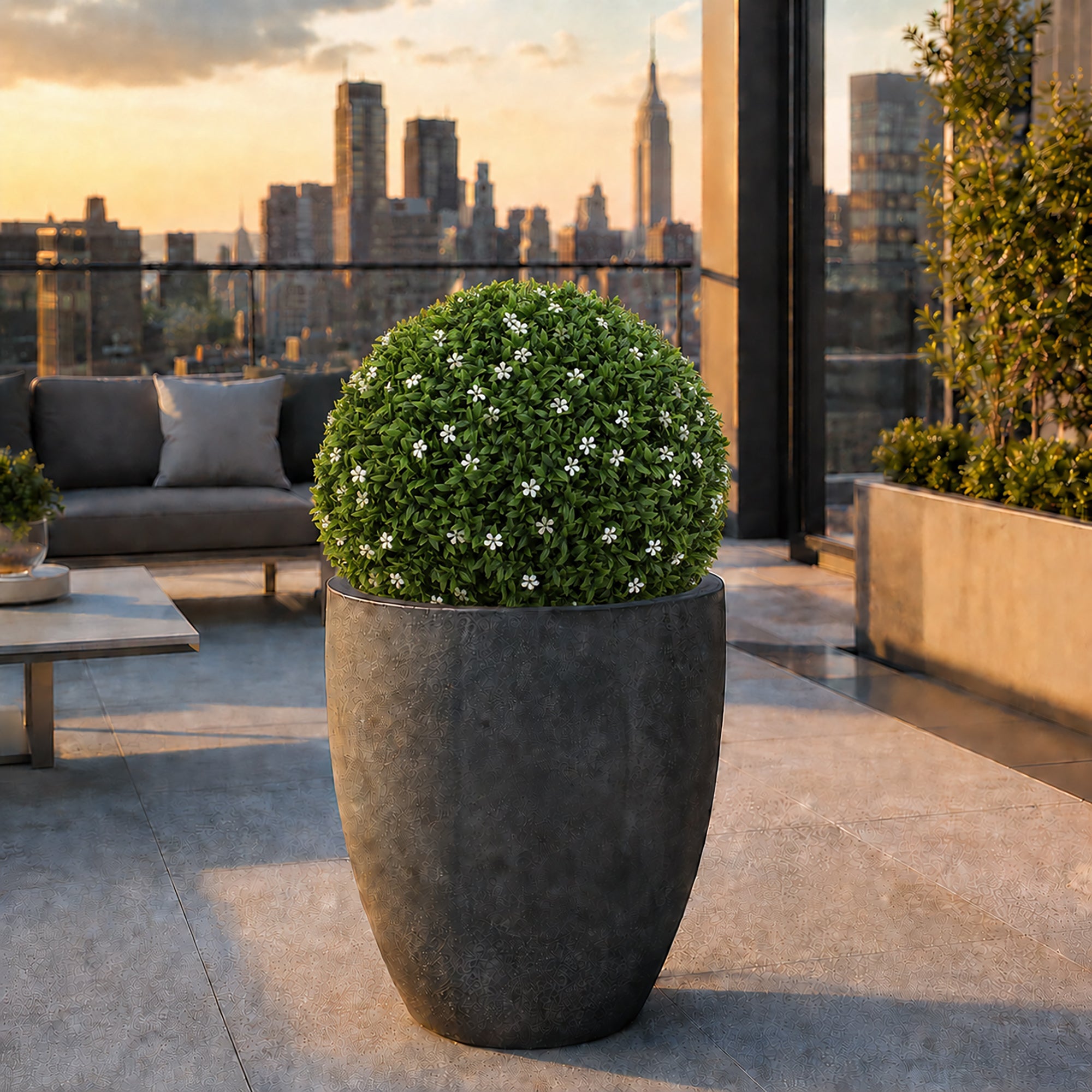 15" Large White Flower Topiary Ball