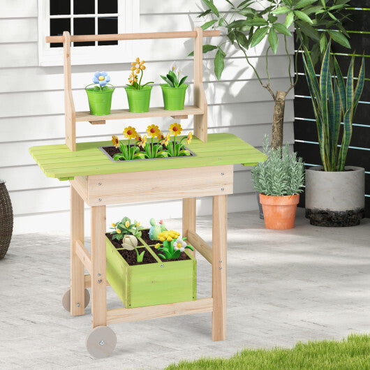 Kids Mud Kitchen with Removable Pots  Watering Can Planting Trough and Storage Box-Natrual