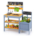 Mud Kitchen Set for Kids with Running Water Reservoir and Plant Pots for 3+-Yellow