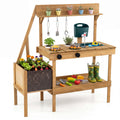 Kids Mud Kitchen Wooden Play Kitchen with Planter Box-Natural
