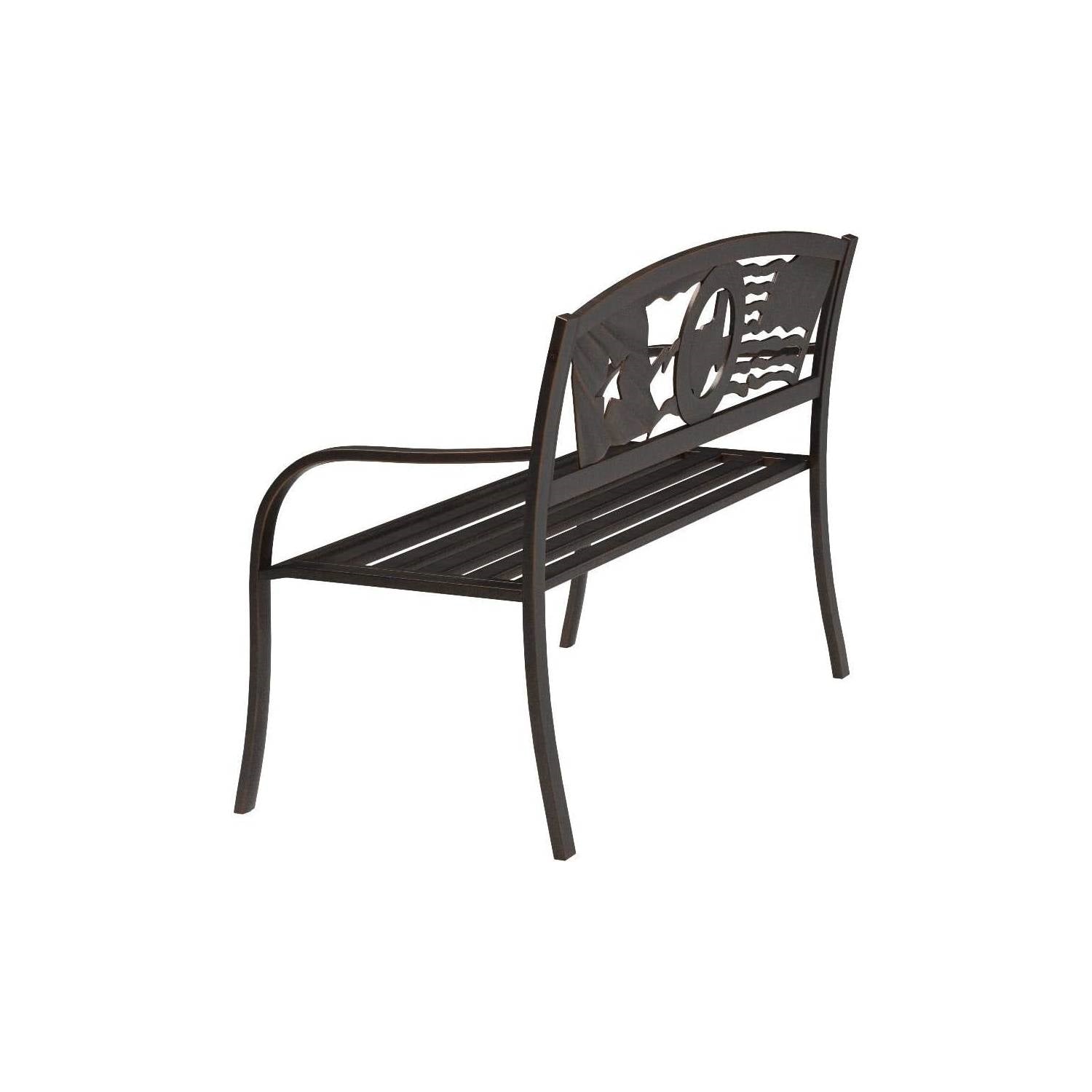 2 Person Texas Star Patriotic USA Flag Outdoor Metal Garden Bench in Bronze