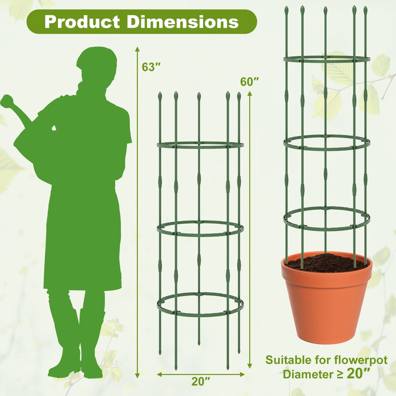 3-Pack Garden Trellis 40 Inch Tall Plant Support Stands with Clips and Ties