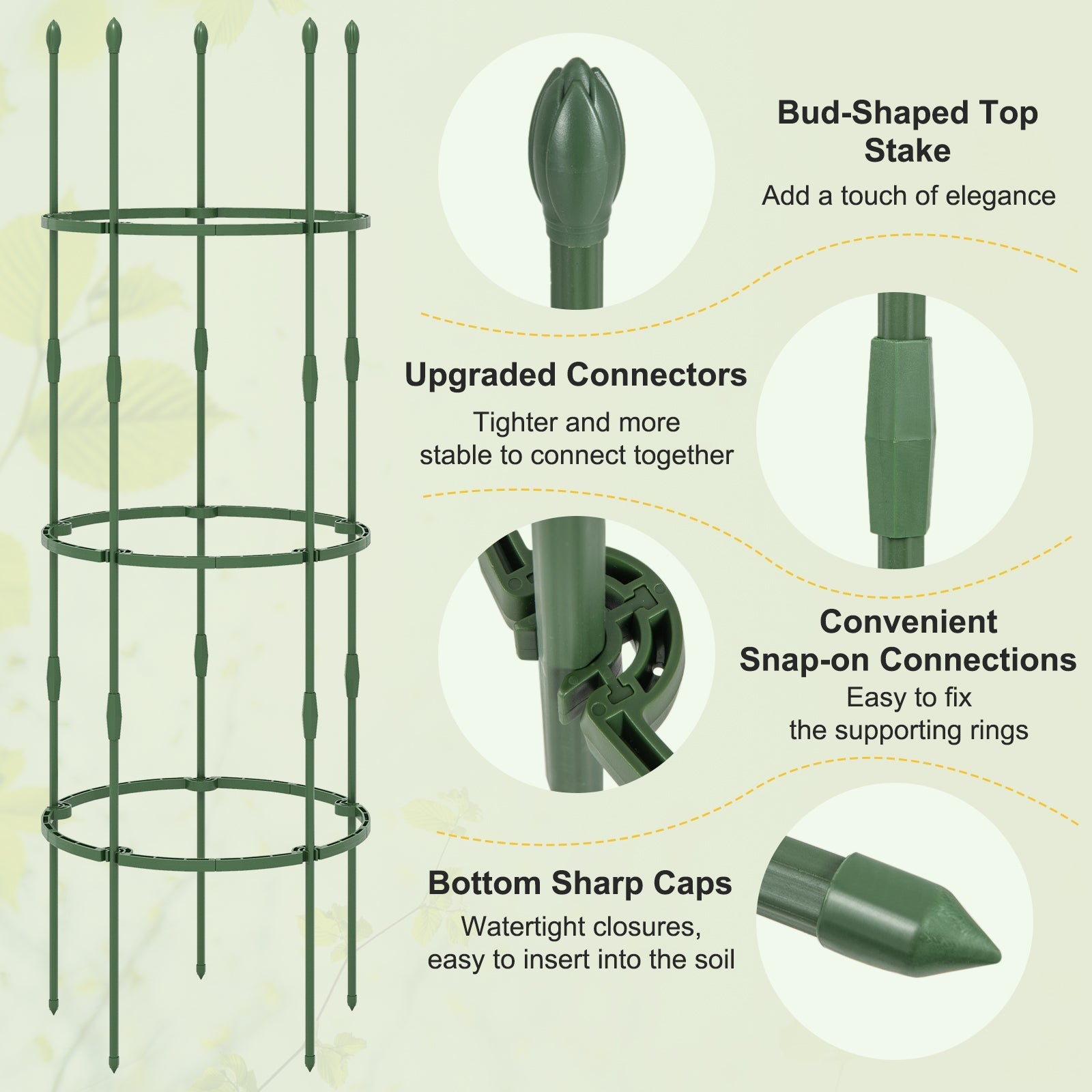 3-Pack Garden Trellis 40 Inch Tall Plant Support Stands with Clips and Ties