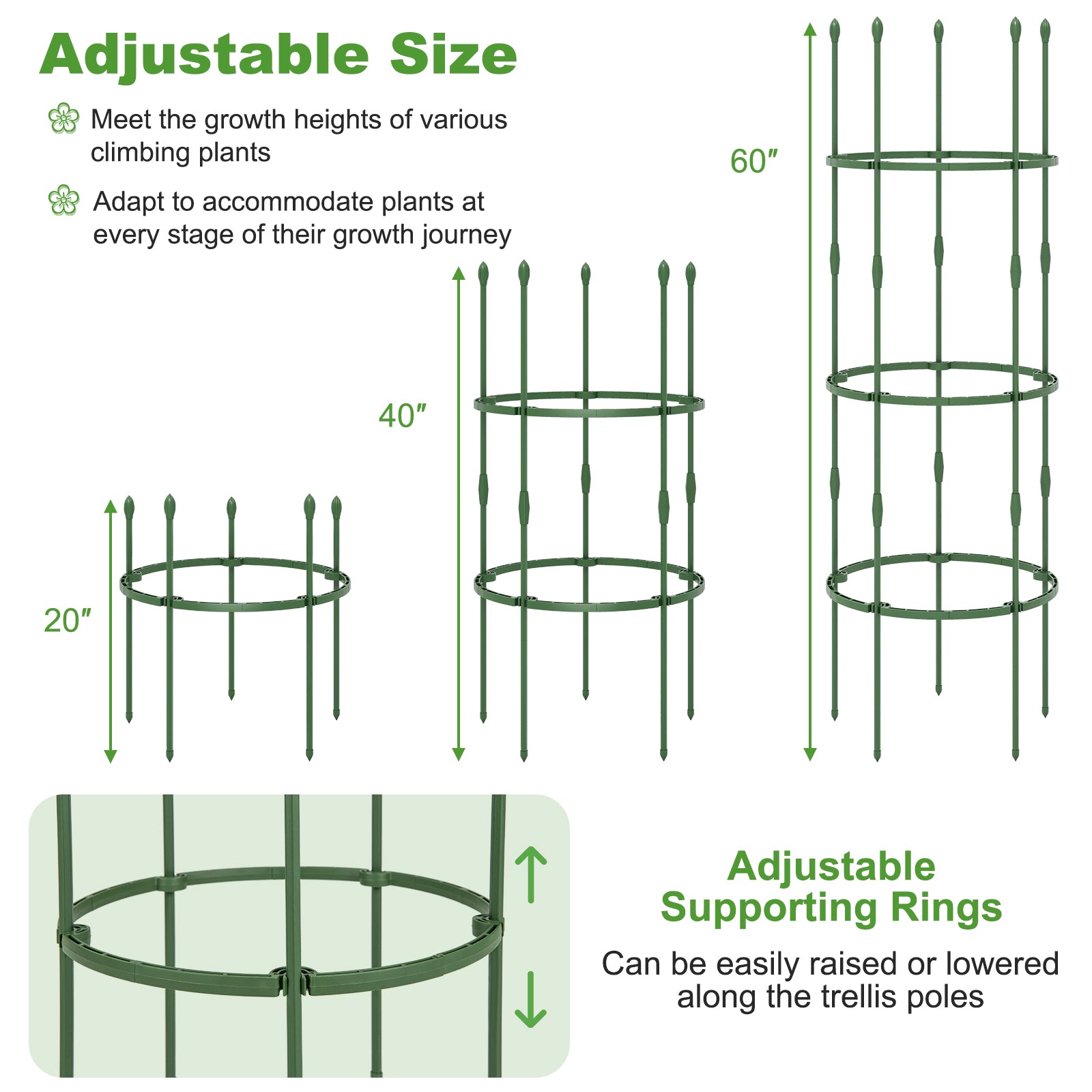 3-Pack Garden Trellis 40 Inch Tall Plant Support Stands with Clips and Ties