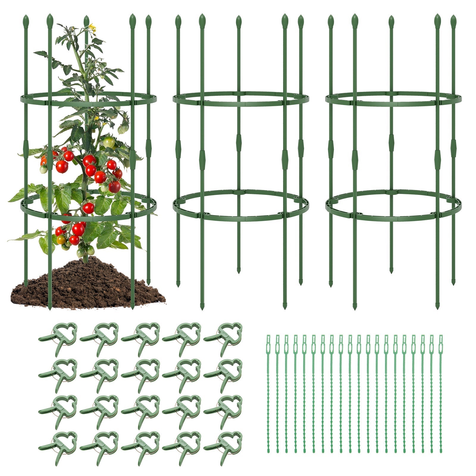3-Pack Garden Trellis 40 Inch Tall Plant Support Stands with Clips and Ties