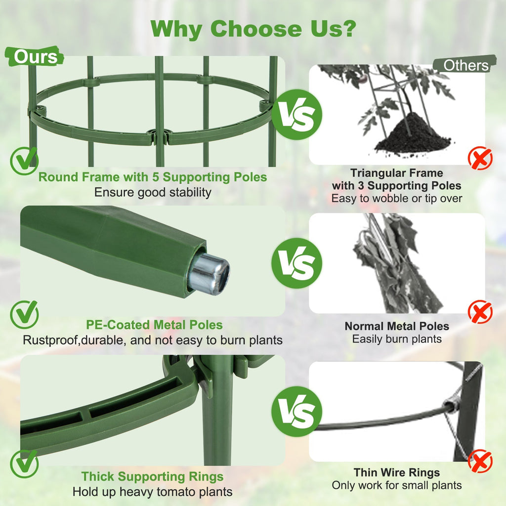 3-Pack Garden Trellis 40 Inch Tall Plant Support Stands with Clips and Ties